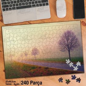 Asil Hobi Sonsuz Yol-Sis-Peyzaj-Ağaçlar-Doğa Yapboz-Ayak Destekli Çerçeveli 240 Parça Puzzle