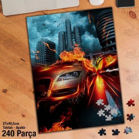 Asil Hobi Spor Araba-Şehir-Hız-Tutuku-Ateş Yapboz-Ayak Destekli Çerçeveli 240 Parça Puzzle