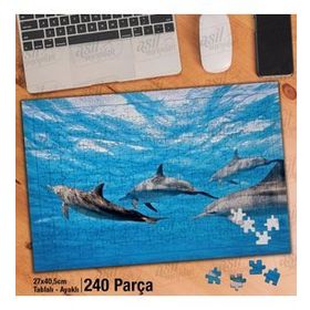 Asil Hobi Suyun İçinde Yunus Balıkları-Havuz Yapboz-Ayak Destekli Çerçeveli 240 Parça Puzzle