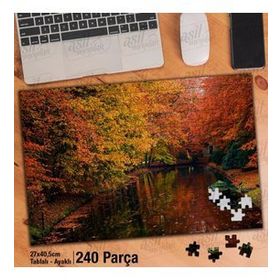 Asil Hobi Tabiat-Sararmış Yapraklar-Yansıma-Göl Yapboz-Ayak Destekli Çerçeveli 240 Parça Puzzle
