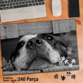 Asil Hobi Tahta Arasından Bakan Sevimli Köpek Yapboz-Ayak Destekli Çerçeveli 240 Parça Puzzle