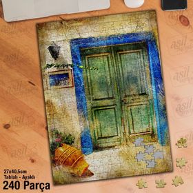 Asil Hobi Tahta Eski Kapı-Testi-Çiçekler Yapboz-Ayak Destekli Çerçeveli 240 Parça Puzzle