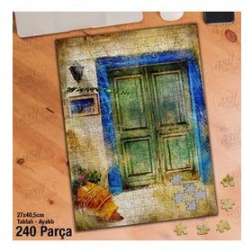 Asil Hobi Tahta Eski Kapı-Testi-Çiçekler Yapboz-Ayak Destekli Çerçeveli 240 Parça Puzzle