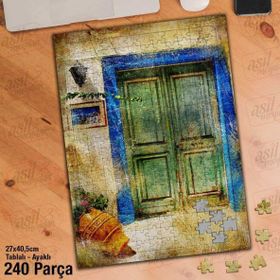 Asil Hobi Tahta Eski Kapı-Testi-Çiçekler Yapboz-Ayak Destekli Çerçeveli 240 Parça Puzzle