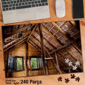 Asil Hobi Tahta Ev-Çatıkatı-Pencere-Mimari Yapı Yapboz-Ayak Destekli Çerçeveli 240 Parça Puzzle