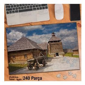 Asil Hobi Tahta Evler-Tahta Araba-Manzara Yapboz-Ayak Destekli Çerçeveli 240 Parça Puzzle