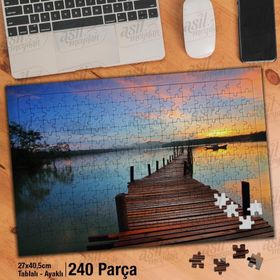 Asil Hobi Tahta İskele-Göl-Kayık-Ağaç-Doğa Yapboz-Ayak Destekli Çerçeveli 240 Parça Puzzle