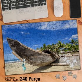 Asil Hobi Tahta Sandal-Palmiye Ağaçları-Deniz Yapboz-Ayak Destekli Çerçeveli 240 Parça Puzzle
