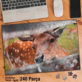 Asil Hobi Tahta-Sevimli Dağ Geyiği-Hayvan Yapboz-Ayak Destekli Çerçeveli 240 Parça Puzzle