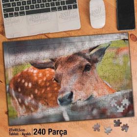 Asil Hobi Tahta-Sevimli Dağ Geyiği-Hayvan Yapboz-Ayak Destekli Çerçeveli 240 Parça Puzzle