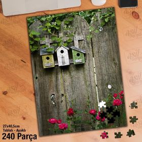 Asil Hobi Tahta Üzerinde-Kuş Kafesi-Çiçekler Yapboz-Ayak Destekli Çerçeveli 240 Parça Puzzle