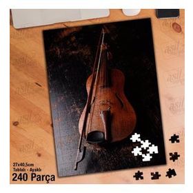 Asil Hobi Tahta Zemin Üzerinde Keman-Müzik Yapboz-Ayak Destekli Çerçeveli 240 Parça Puzzle