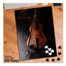 Asil Hobi Tahta Zemin Üzerinde Keman-Müzik Yapboz-Ayak Destekli Çerçeveli 240 Parça Puzzle