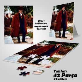 Asil Hobi Takım Elbiseli Sivil Atatürk-Kalpaklı-Yapboz-Ayak Destekli Çerçeveli 42 Parça Puzzle