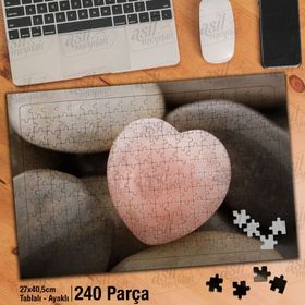 Asil Hobi Taş Kalp-Love-Renkli Taş Yapboz-Ayak Destekli Çerçeveli 240 Parça Puzzle