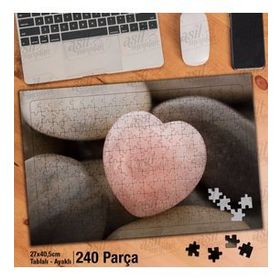 Asil Hobi Taş Kalp-Love-Renkli Taş Yapboz-Ayak Destekli Çerçeveli 240 Parça Puzzle