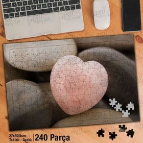 Asil Hobi Taş Kalp-Love-Renkli Taş Yapboz-Ayak Destekli Çerçeveli 240 Parça Puzzle