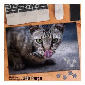 Asil Hobi Tekir-Sevimli Kedi-Kedi Dili-Hayvan Yapboz-Ayak Destekli Çerçeveli 240 Parça Puzzle
