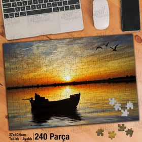 Asil Hobi Tekne-Gün Batımı-Deniz-Martı Yapboz-Ayak Destekli Çerçeveli 240 Parça Puzzle