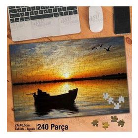 Asil Hobi Tekne-Gün Batımı-Deniz-Martı Yapboz-Ayak Destekli Çerçeveli 240 Parça Puzzle