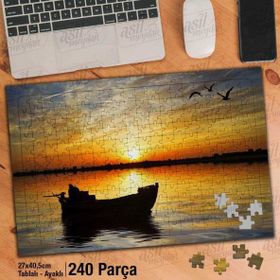 Asil Hobi Tekne-Gün Batımı-Deniz-Martı Yapboz-Ayak Destekli Çerçeveli 240 Parça Puzzle