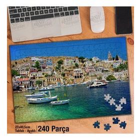 Asil Hobi Tekne-Kayık-Deniz-Evler-Manzara Yapboz-Ayak Destekli Çerçeveli 240 Parça Puzzle