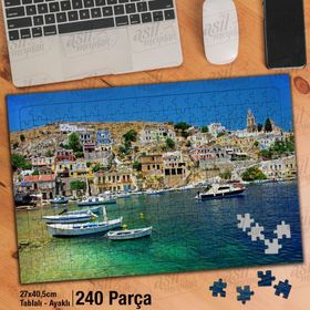 Asil Hobi Tekne-Kayık-Deniz-Evler-Manzara Yapboz-Ayak Destekli Çerçeveli 240 Parça Puzzle