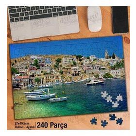 Asil Hobi Tekne-Kayık-Deniz-Evler-Manzara Yapboz-Ayak Destekli Çerçeveli 240 Parça Puzzle