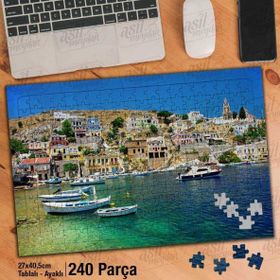 Asil Hobi Tekne-Kayık-Deniz-Evler-Manzara Yapboz-Ayak Destekli Çerçeveli 240 Parça Puzzle