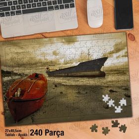 Asil Hobi Ters Duran Tekne-Deniz-Gemi-Sahil Yapboz-Ayak Destekli Çerçeveli 240 Parça Puzzle
