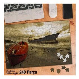 Asil Hobi Ters Duran Tekne-Deniz-Gemi-Sahil Yapboz-Ayak Destekli Çerçeveli 240 Parça Puzzle
