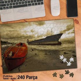 Asil Hobi Ters Duran Tekne-Deniz-Gemi-Sahil Yapboz-Ayak Destekli Çerçeveli 240 Parça Puzzle