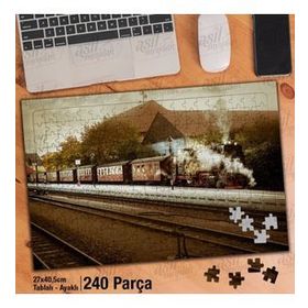 Asil Hobi Tren-Buharlı Lokomotif-Demiryolu Yapboz-Ayak Destekli Çerçeveli 240 Parça Puzzle