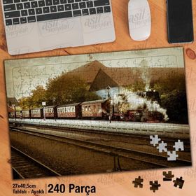 Asil Hobi Tren-Buharlı Lokomotif-Demiryolu Yapboz-Ayak Destekli Çerçeveli 240 Parça Puzzle
