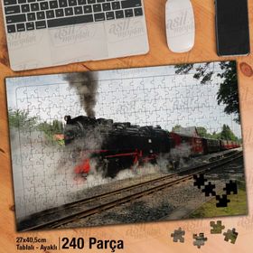 Asil Hobi Tren-Demir Yolu-Duman-Lokomotif Yapboz-Ayak Destekli Çerçeveli 240 Parça Puzzle