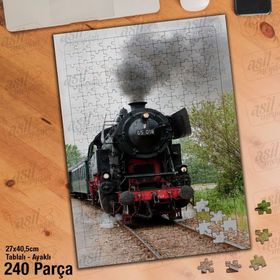 Asil Hobi Tren-Demir Yolu-Duman-Lokomotif Yapboz-Ayak Destekli Çerçeveli 240 Parça Puzzle