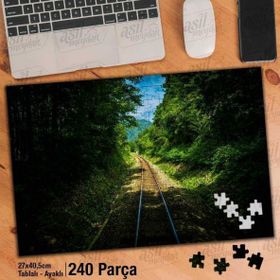 Asil Hobi Tren Rayları-Ağaçlar-Doğa-Manzara Yapboz-Ayak Destekli Çerçeveli 240 Parça Puzzle