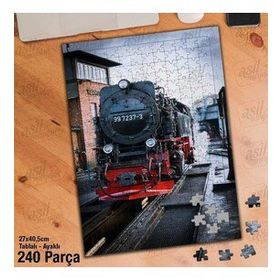 Asil Hobi Tren Rayları-Buharlı Lokomotif-Demiryolu Yapboz-Ayak Destekli Çerçeveli 240 Parça Puzzle