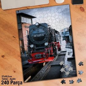 Asil Hobi Tren Rayları-Buharlı Lokomotif-Demiryolu Yapboz-Ayak Destekli Çerçeveli 240 Parça Puzzle