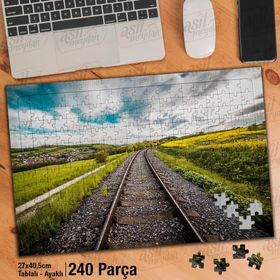Asil Hobi Tren Rayları-Yeşil Çimen-Gökyüzü Yapboz-Ayak Destekli Çerçeveli 240 Parça Puzzle