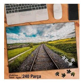 Asil Hobi Tren Rayları-Yeşil Çimen-Gökyüzü Yapboz-Ayak Destekli Çerçeveli 240 Parça Puzzle