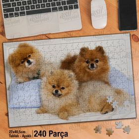 Asil Hobi Üç Sevimli Köpekler-Hayvan Yapboz-Ayak Destekli Çerçeveli 240 Parça Puzzle