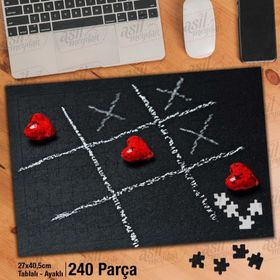 Asil Hobi Üç Taş Oyunu-Kırmızı Kalpler-Aşk Kazandı Yapboz-Ayak Destekli Çerçeveli 240 Parça Puzzle