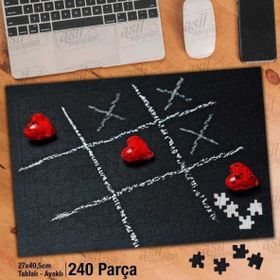 Asil Hobi Üç Taş Oyunu-Kırmızı Kalpler-Aşk Kazandı Yapboz-Ayak Destekli Çerçeveli 240 Parça Puzzle