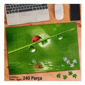 Asil Hobi Uğur Böceği-Su Damlaları-Doğa Yapboz-Ayak Destekli Çerçeveli 240 Parça Puzzle