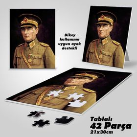 Asil Hobi Üniformalı Mustafa Kemal Atatürk-Yapboz-Ayak Destekli Çerçeveli 42 Parça Puzzle
