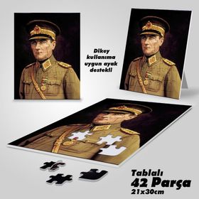 Asil Hobi Üniformalı Mustafa Kemal Atatürk-Yapboz-Ayak Destekli Çerçeveli 42 Parça Puzzle