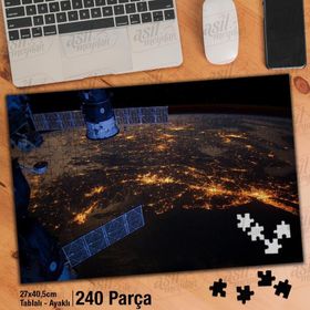 Asil Hobi Uydu-Dünya-Gezegen-Işıklar Yapboz-Ayak Destekli Çerçeveli 240 Parça Puzzle