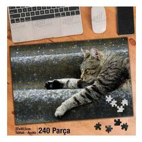 Asil Hobi Uyuyan Sevimli Kedicik-Vahşi Yaşam Yapboz-Ayak Destekli Çerçeveli 240 Parça Puzzle