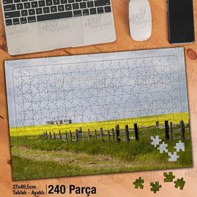 Asil Hobi Uzaktaki Evler-Çimen-Gökyüzü-Manzara Yapboz-Ayak Destekli Çerçeveli 240 Parça Puzzle